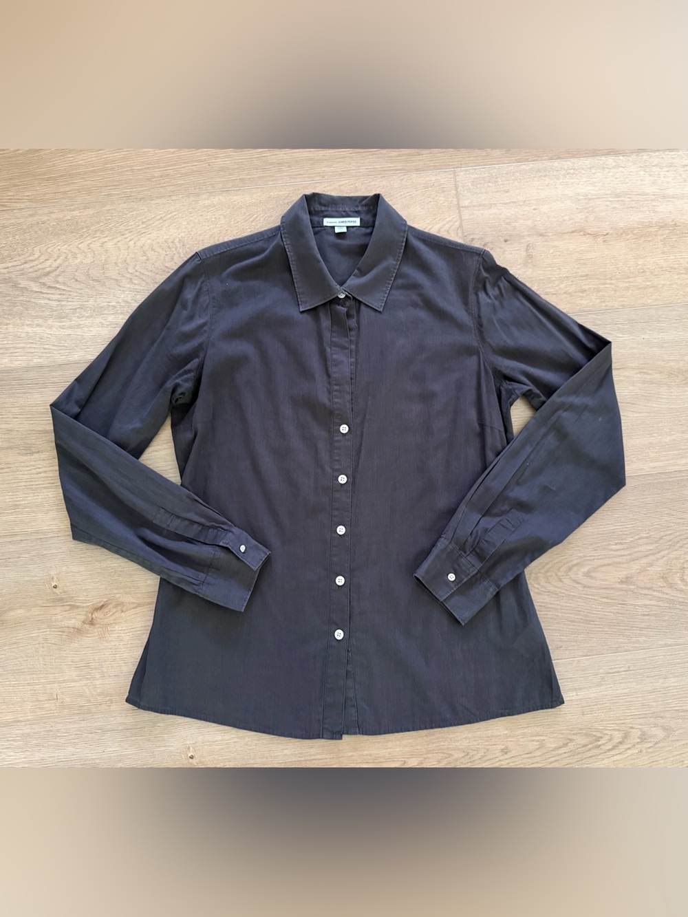 James Perse Standard Large Fitted Cotton Button Down Shirt Black